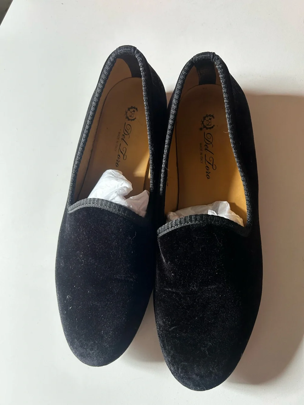 Del Toro Black Velvet Slip-On Loafers mens 9